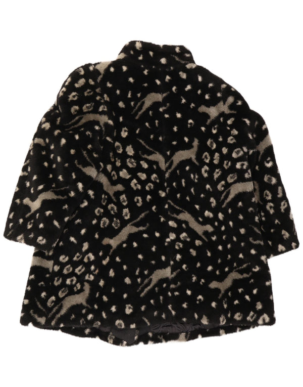 Pardesiu vintage pentru femei din blană artificială UK 18 XL, negru, sintetic cu imprimeu animal