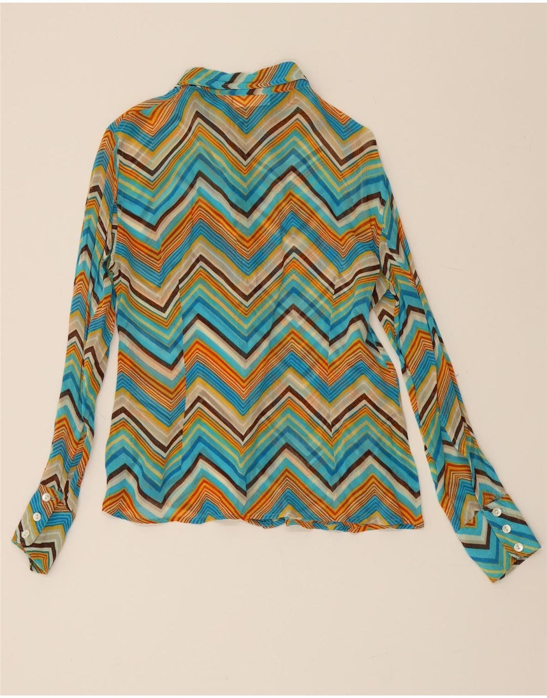 HENNES Womens Shirt Blouse IT 40 Small Multicoloured Chevron Viscose Vintage Hennes and Second-Hand Hennes from Messina Hembry 