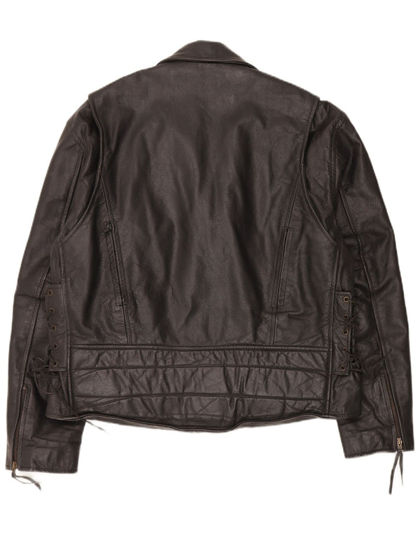 Jachetă pentru motociclist din piele vintage pentru bărbați UK 44 2XL Negru