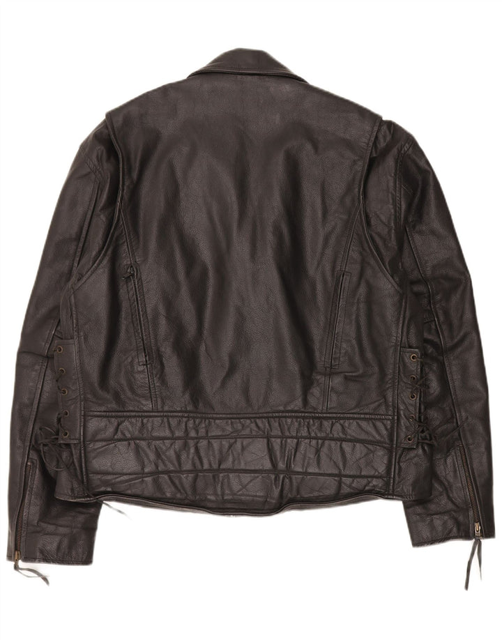 Jachetă pentru motociclist din piele vintage pentru bărbați UK 44 2XL Negru