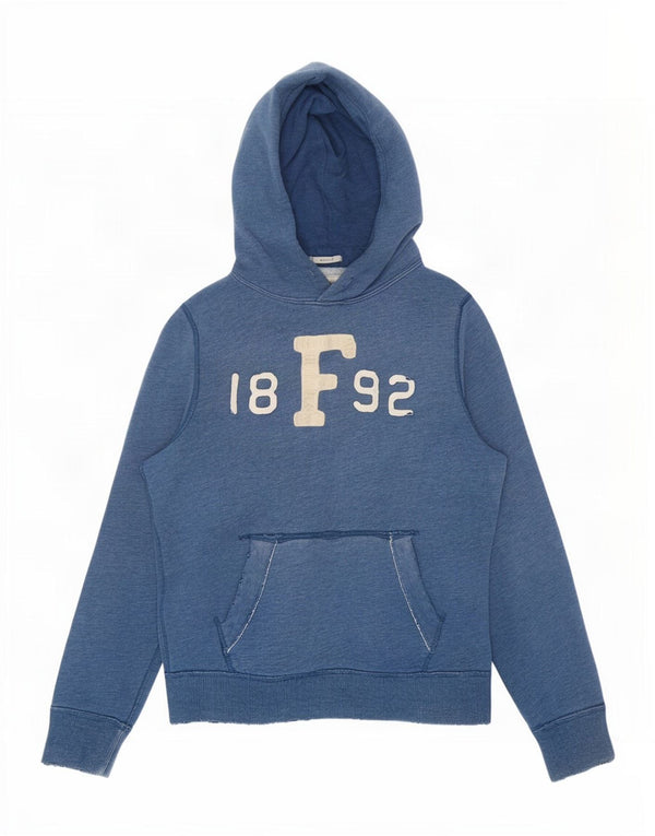 Pulover Abercrombie & Fitch pentru bărbați cu glugă grafică, bumbac albastru mediu
