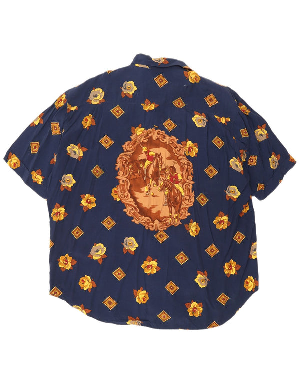 Cămașă cu mânecă scurtă pentru bărbați Baroni 2XL bleumarin, viscoză florală