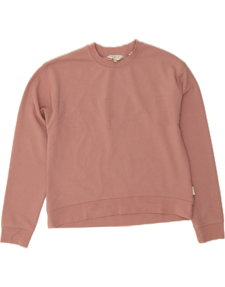 TED BAKER Womens Oversized Graphic Sweatshirt Jumper Size 1 XS Pink Vintage Ted Baker and Second-Hand Ted Baker from Messina Hembry 