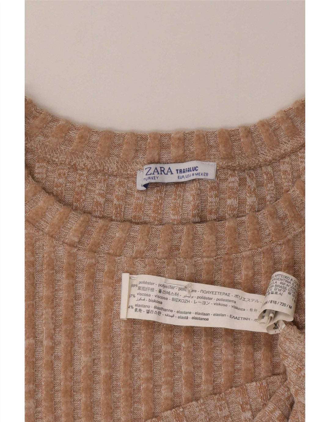 Pulover de damă Zara Crop oversize cu decolteu triplu UK 14 Bej mediu