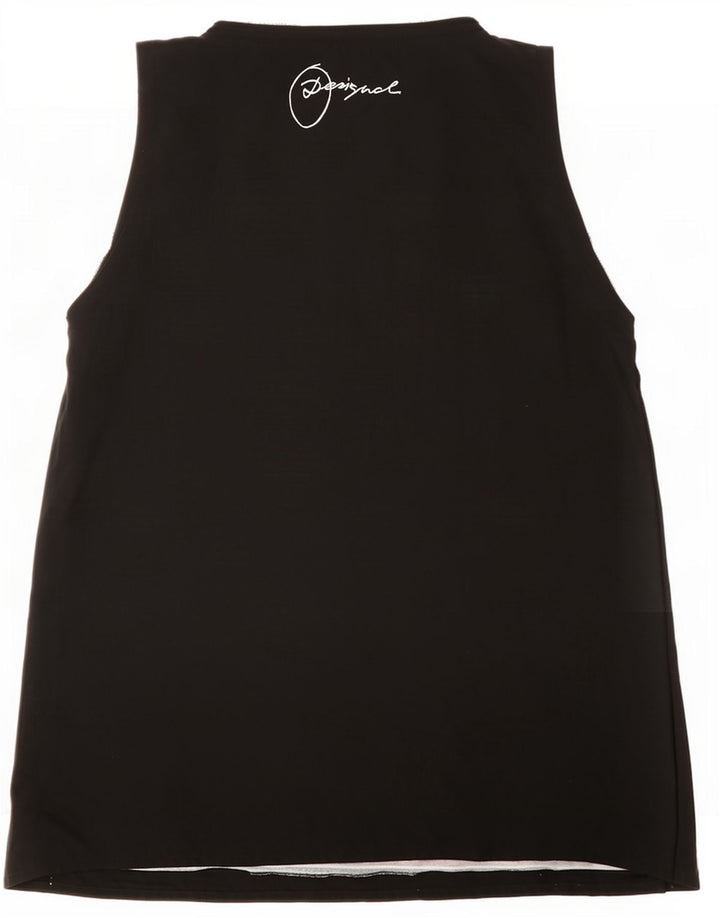 Desigual Womens Graphic Vest Top UK 12 Medium Black Geometric Poliester