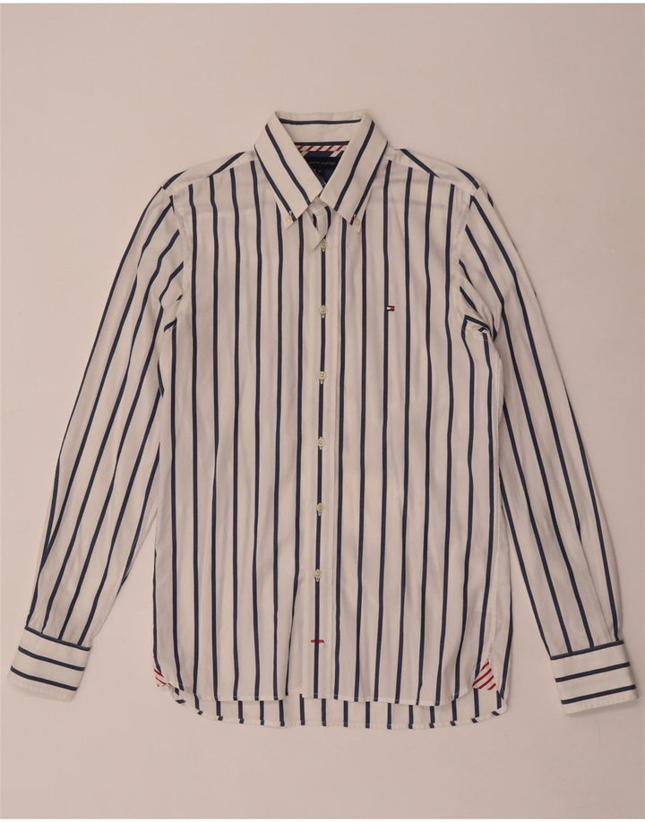 Cămașă pentru bărbați Tommy Hilfiger, bumbac cu dungi albe medii