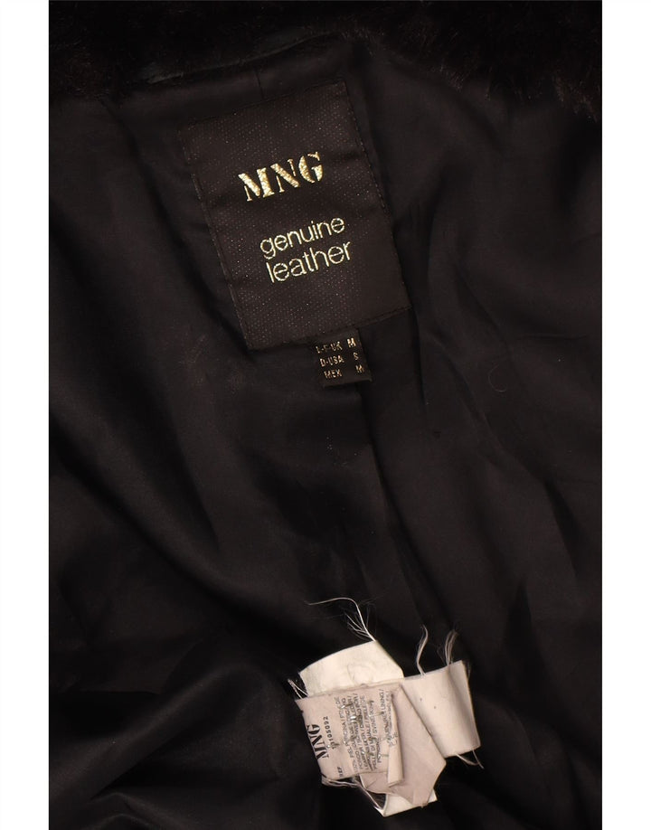 Jachetă de piele intoarsă pentru femei Mango UK 12 Medium Black Leather