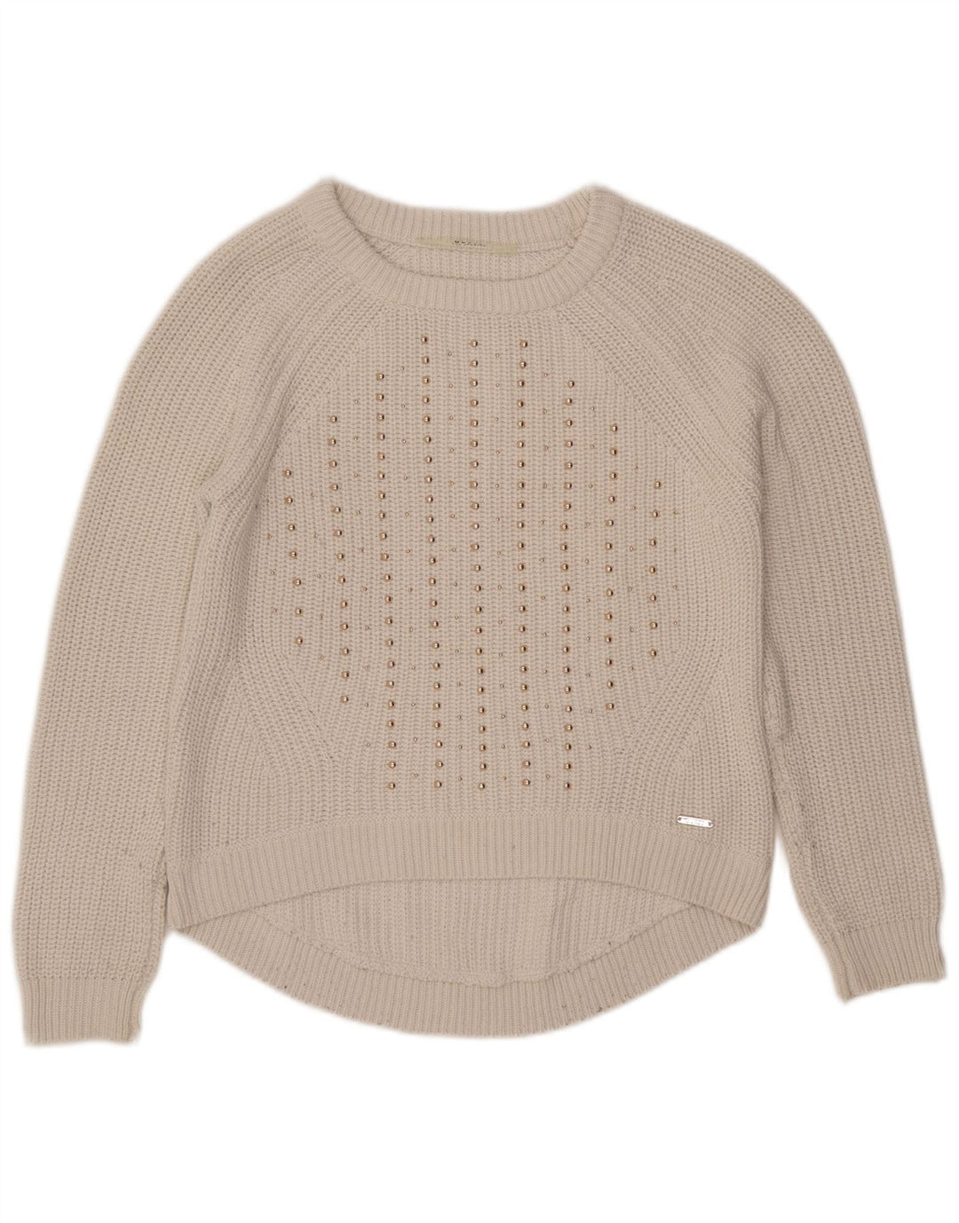 Pulover de damă GUESS cu gât de barcă supradimensionat din bumbac alb mic, UK 6