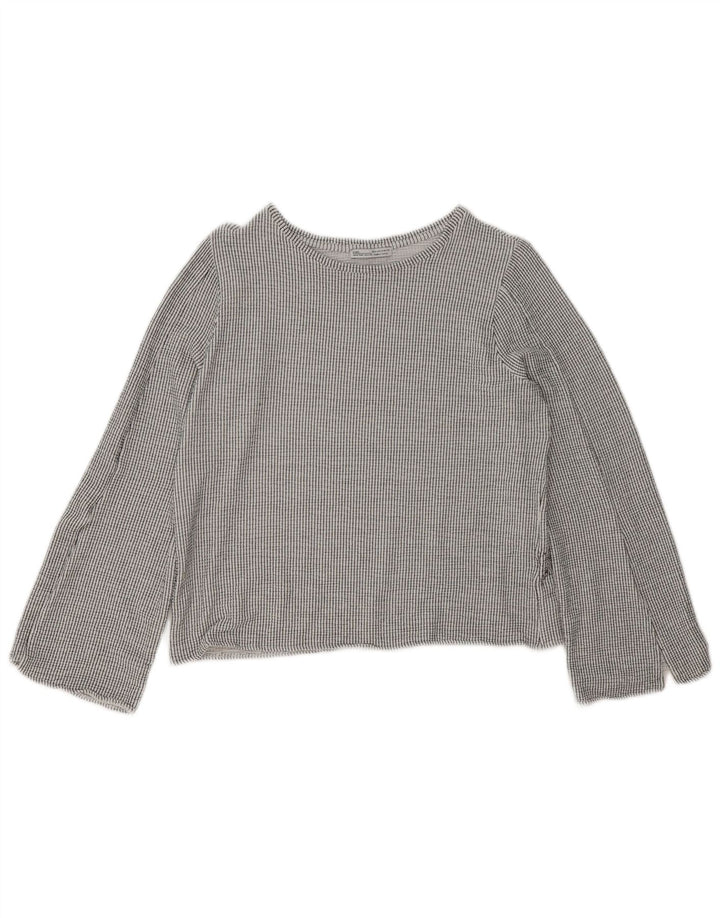 Crop Top pentru femei Zara cu mânecă lungă UK 14 Medium Grey Pinstripe