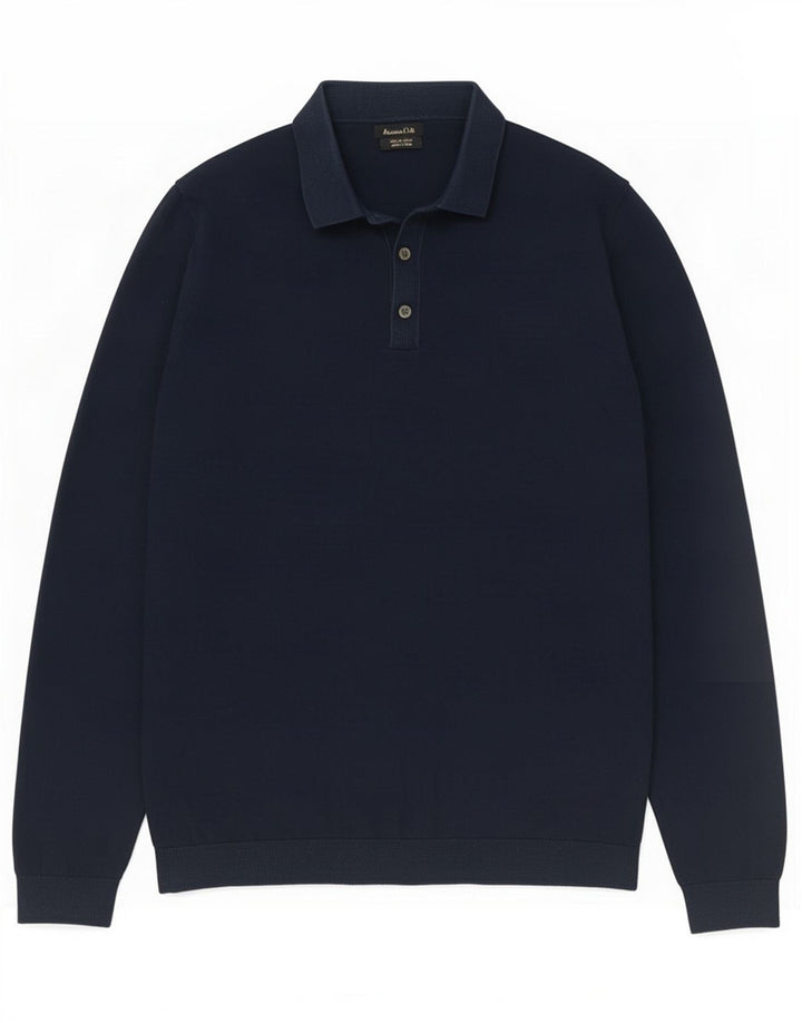 Pulover Massimo Dutti pentru bărbați, cu gât polo, bumbac mic, albastru bleumarin