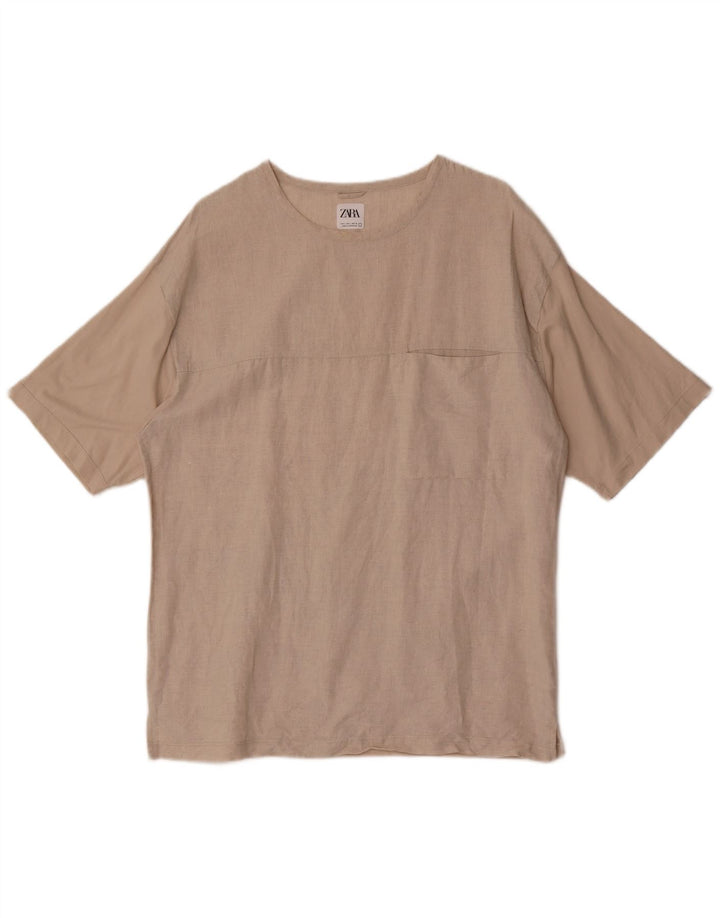 Tricou Bărbați Zara Top Mare Bej Bumbac