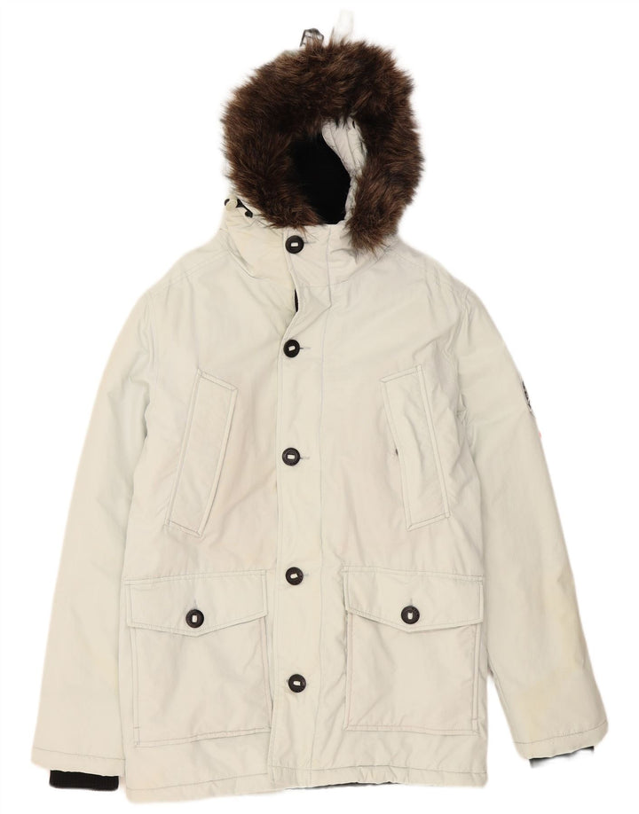 Jachetă parka cu glugă Superdry pentru bărbați UK 36 Poliester alb mic