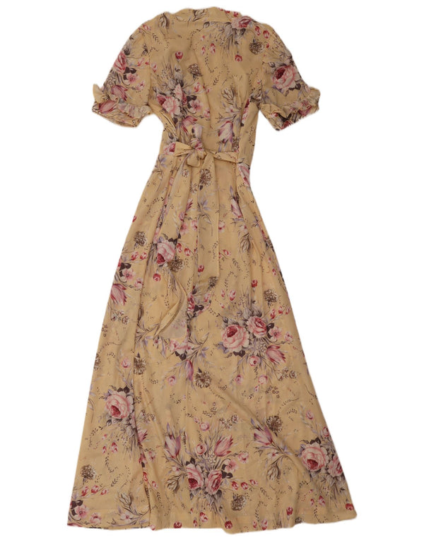 Rochie maxi vintage pentru femei UK 12 Medium Bej Floral