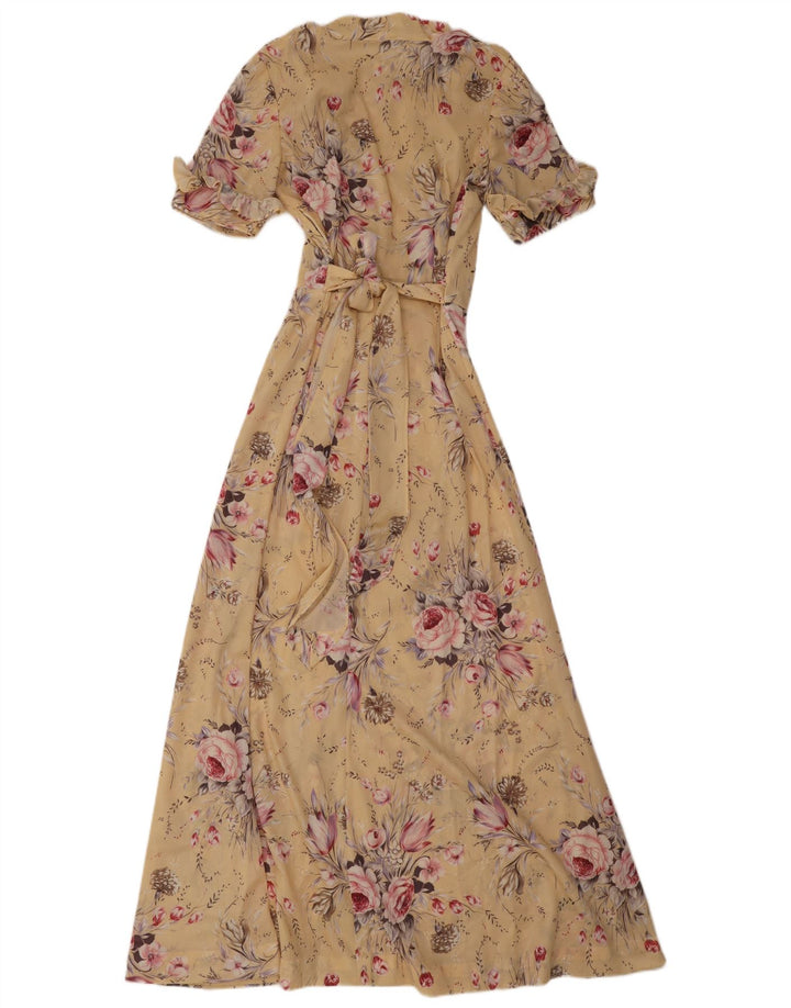 Rochie maxi vintage pentru femei UK 12 Medium Bej Floral