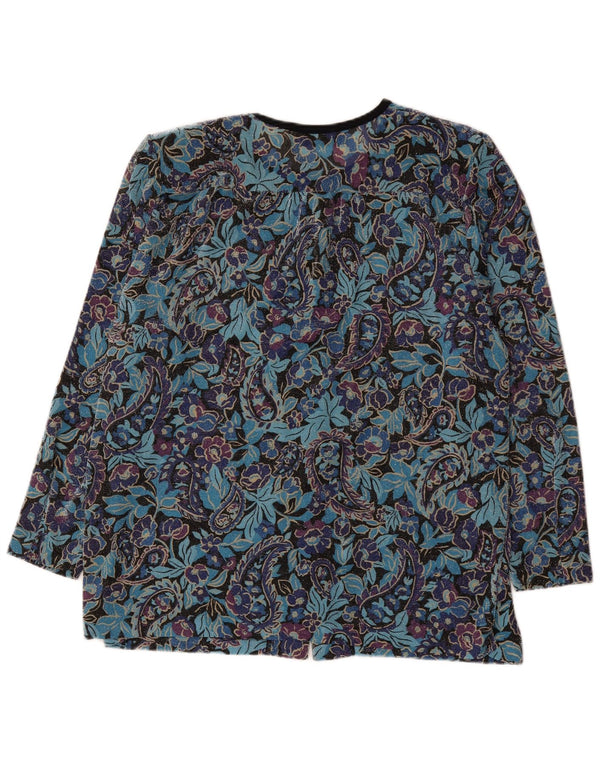 Jachetă vintage supradimensionată pentru femei, cu 6 nasturi, UK 18 XL, albastru, floral