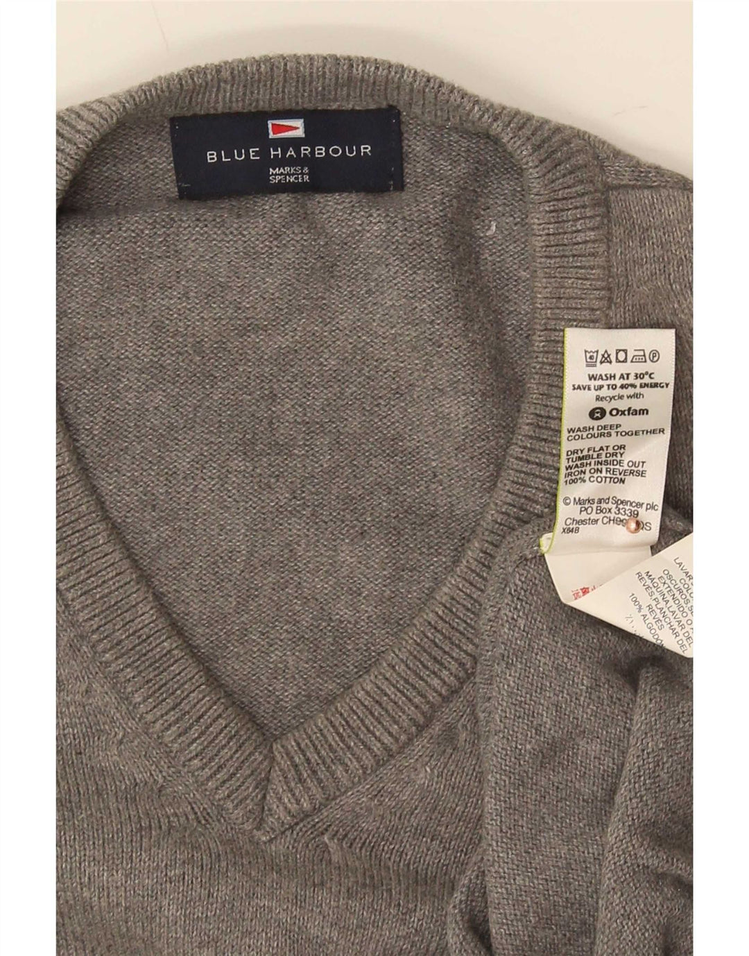 Pulover Marks & Spencer pentru bărbați, Blue Harbour, cu decolteu în V, bumbac, gri mediu