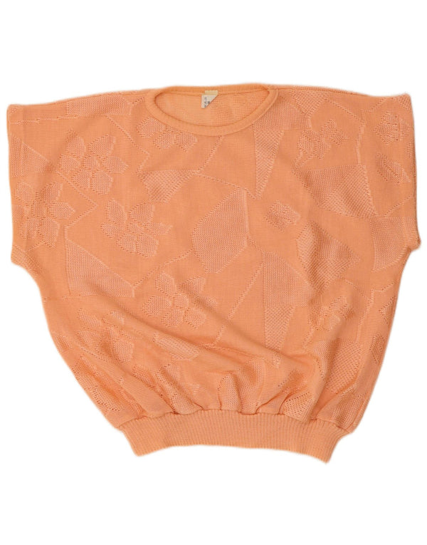 Pulover vintage pentru femei cu mânecă scurtă cu decolteu rotund IT 50 XL portocaliu floral