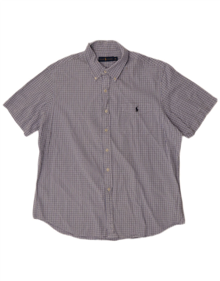Cămașă cu mânecă scurtă pentru bărbați Ralph Lauren XL, bumbac cu carouri albastre