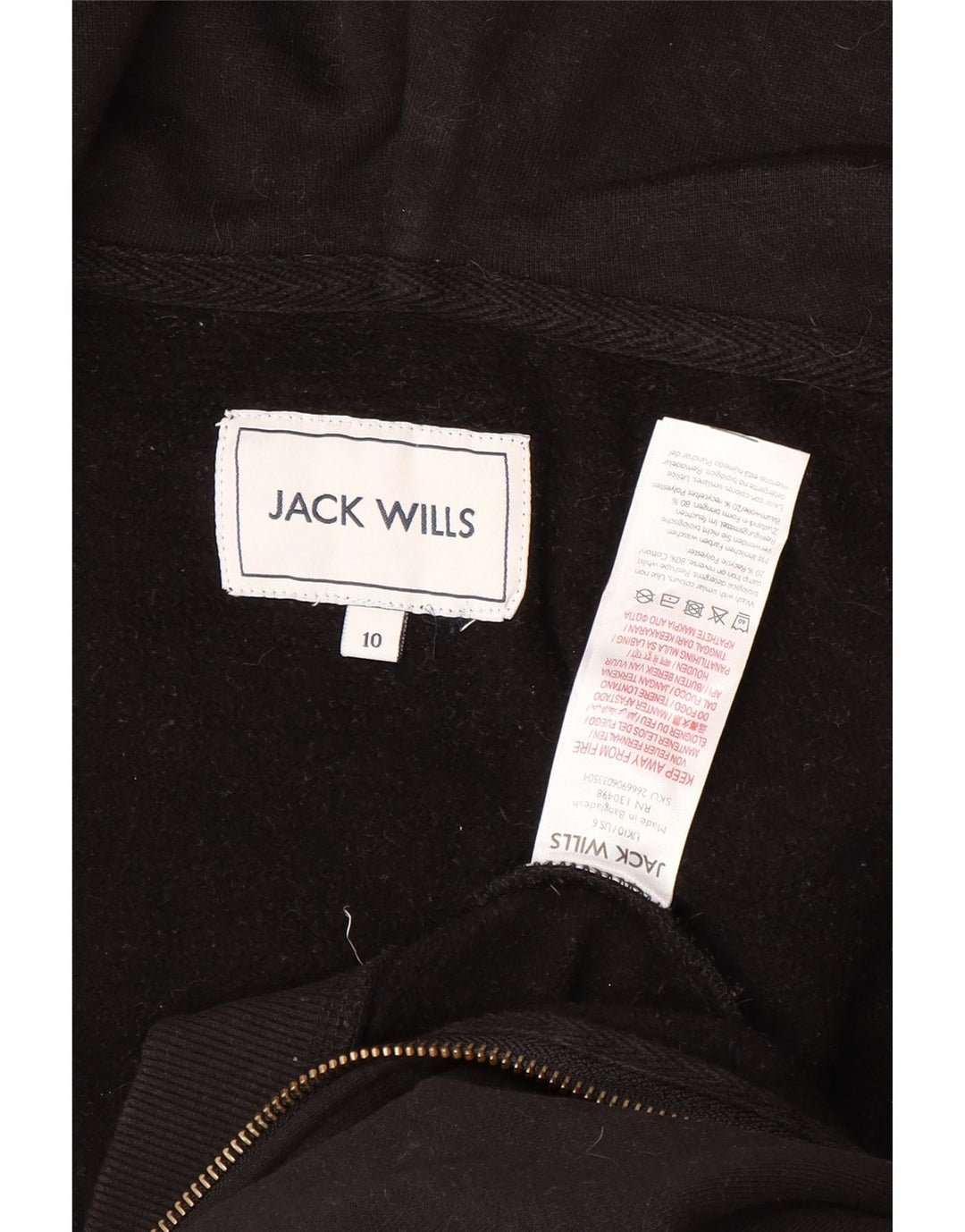 JACK WILLS Pulover oversized Crop Zip Hoodie pentru femei UK 10 Small Black