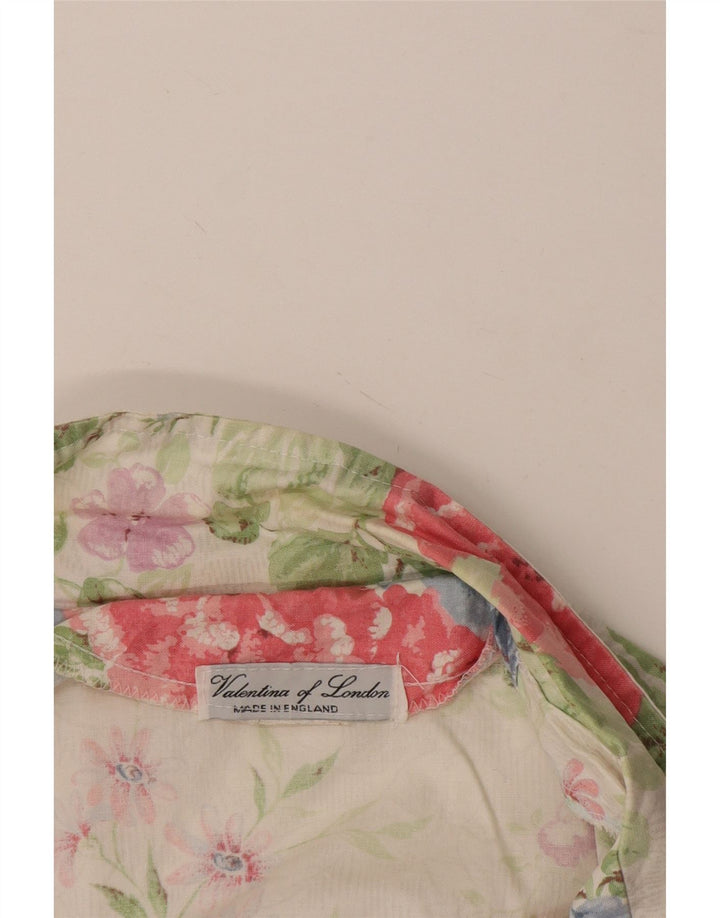Jachetă pentru femei VINTAGE Crop cu mâneci 3/4 UK 14 Medium White Floral
