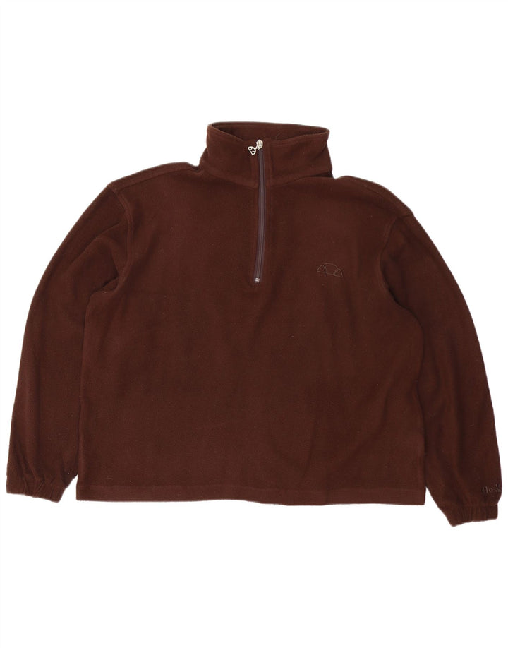 ELLESSE Pulover pentru femei, supradimensionat, cu fermoar și gât, din lână UK 12, maro mediu