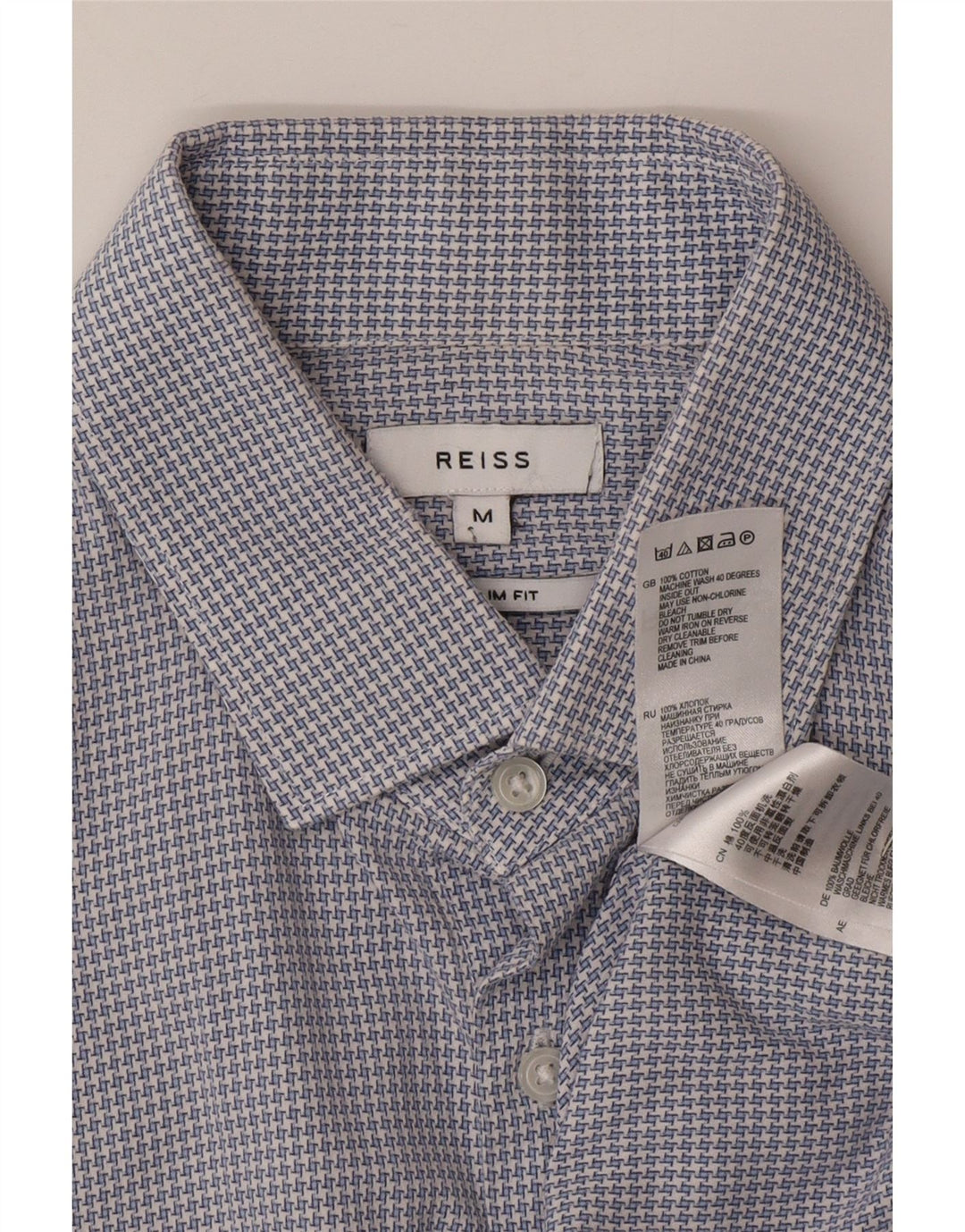 Cămașă Slim Fit Reiss pentru bărbați, bumbac cu picioare de gață, albastru mediu
