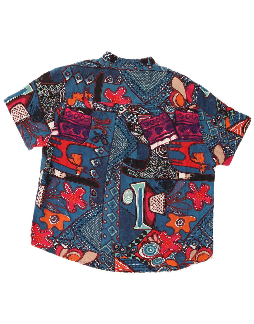 Cămașă vintage cu mânecă scurtă pentru bărbați, mare, multicoloră, geometrică
