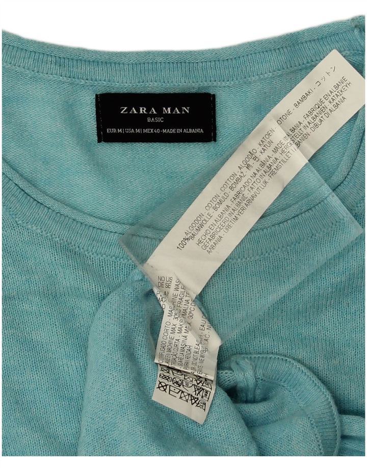 Pulover pentru bărbați Zara, cu gât crew, bumbac albastru mediu