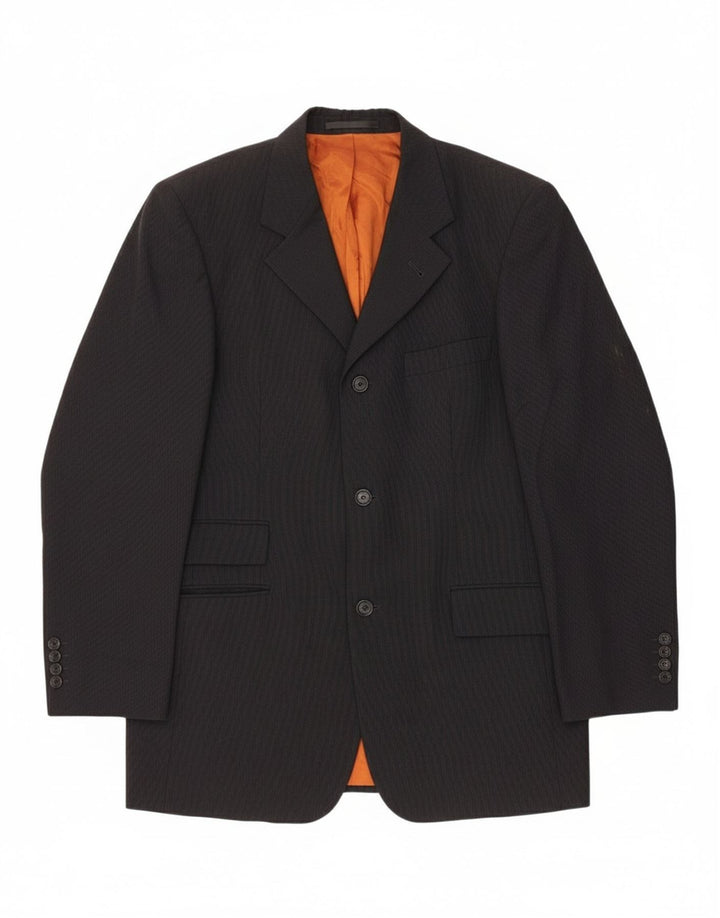 HUGO BOSS Mens 3 Button Blazer Jacket IT 48 Medium Navy Blue Pinstripe