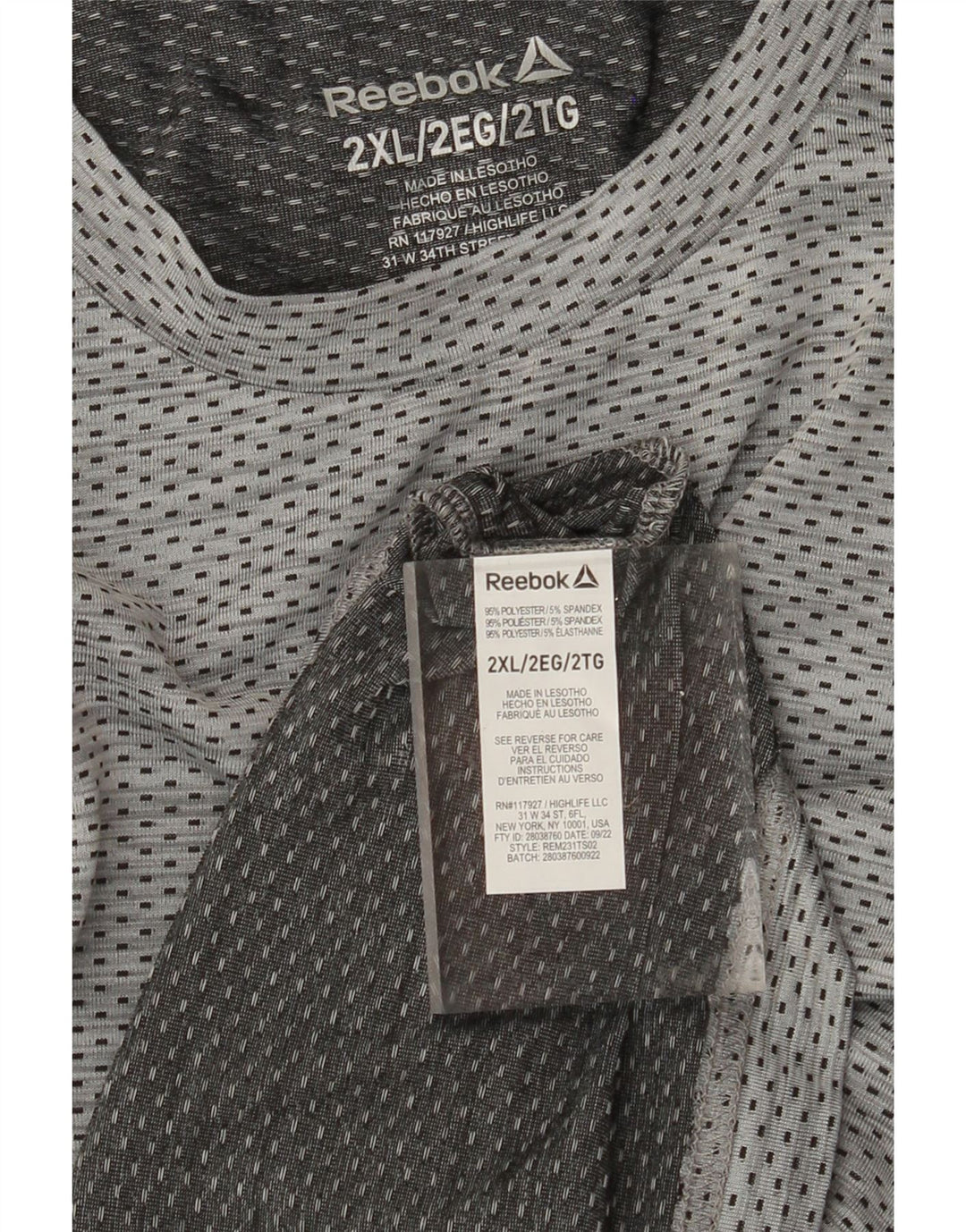 REEBOK Mens T-Shirt Top 2XL Grey Spotted Polyester