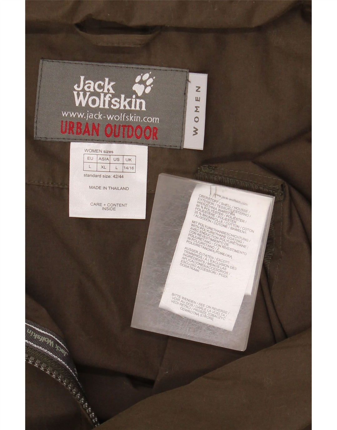 Jachetă de vânt pentru femei JACK WOLFSKIN Marea Britanie 14/16 Poliester kaki mare