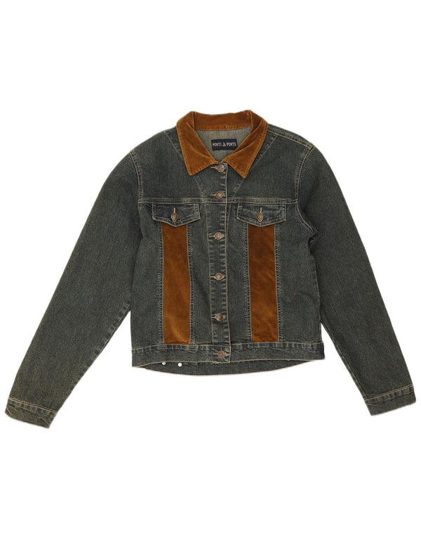 Jachetă de blugi vintage pentru femei UK 12, albastru mediu, bumbac color bloc