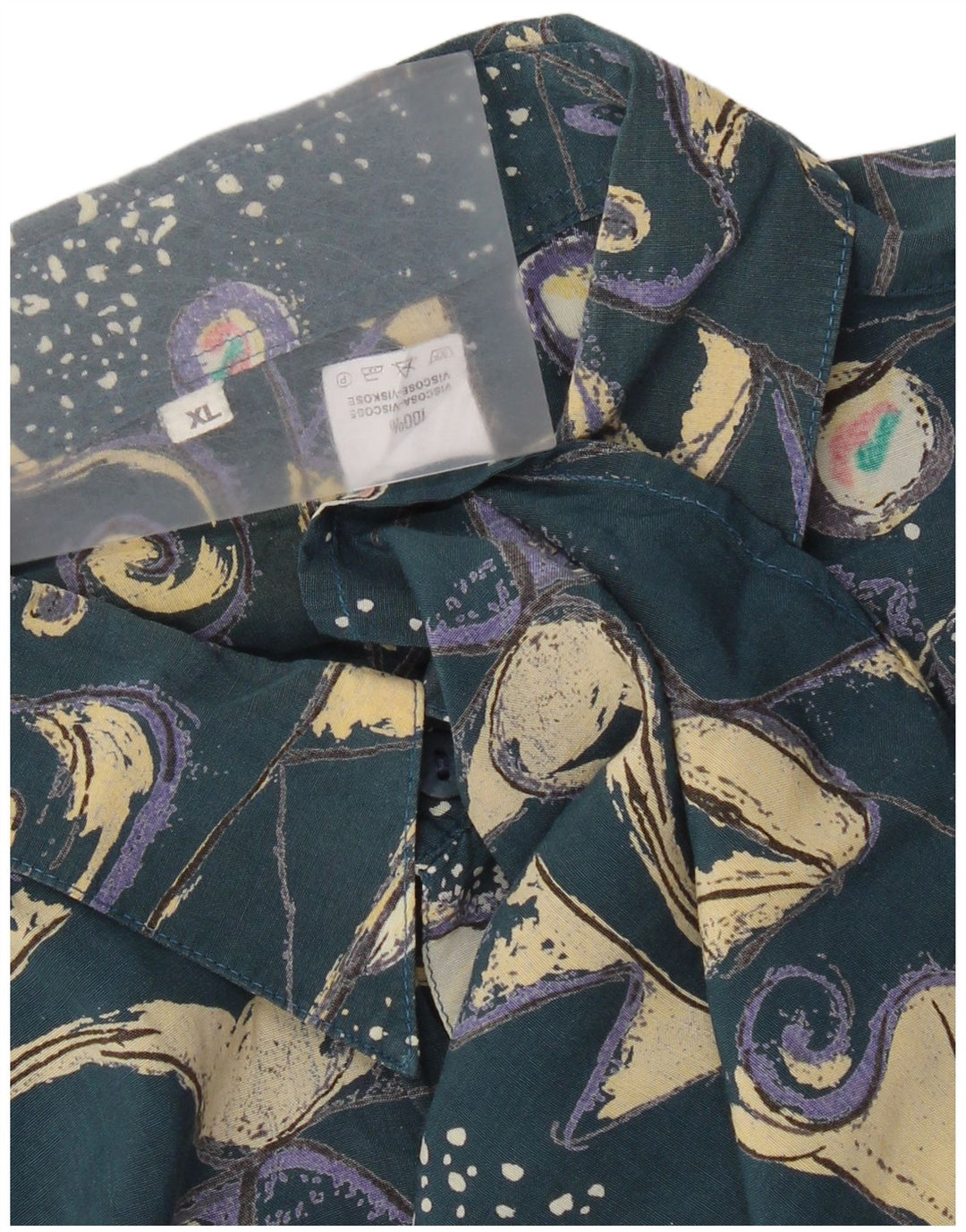 Cămașă cu mânecă scurtă pentru bărbați de epocă, cu model abstract, XL, albastru, viscoză, retro