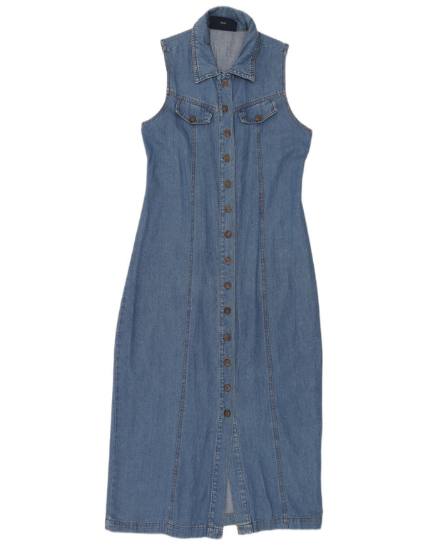 Rochie de denim maxi fără mâneci vintage pentru femei UK 10 Bumbac albastru mic