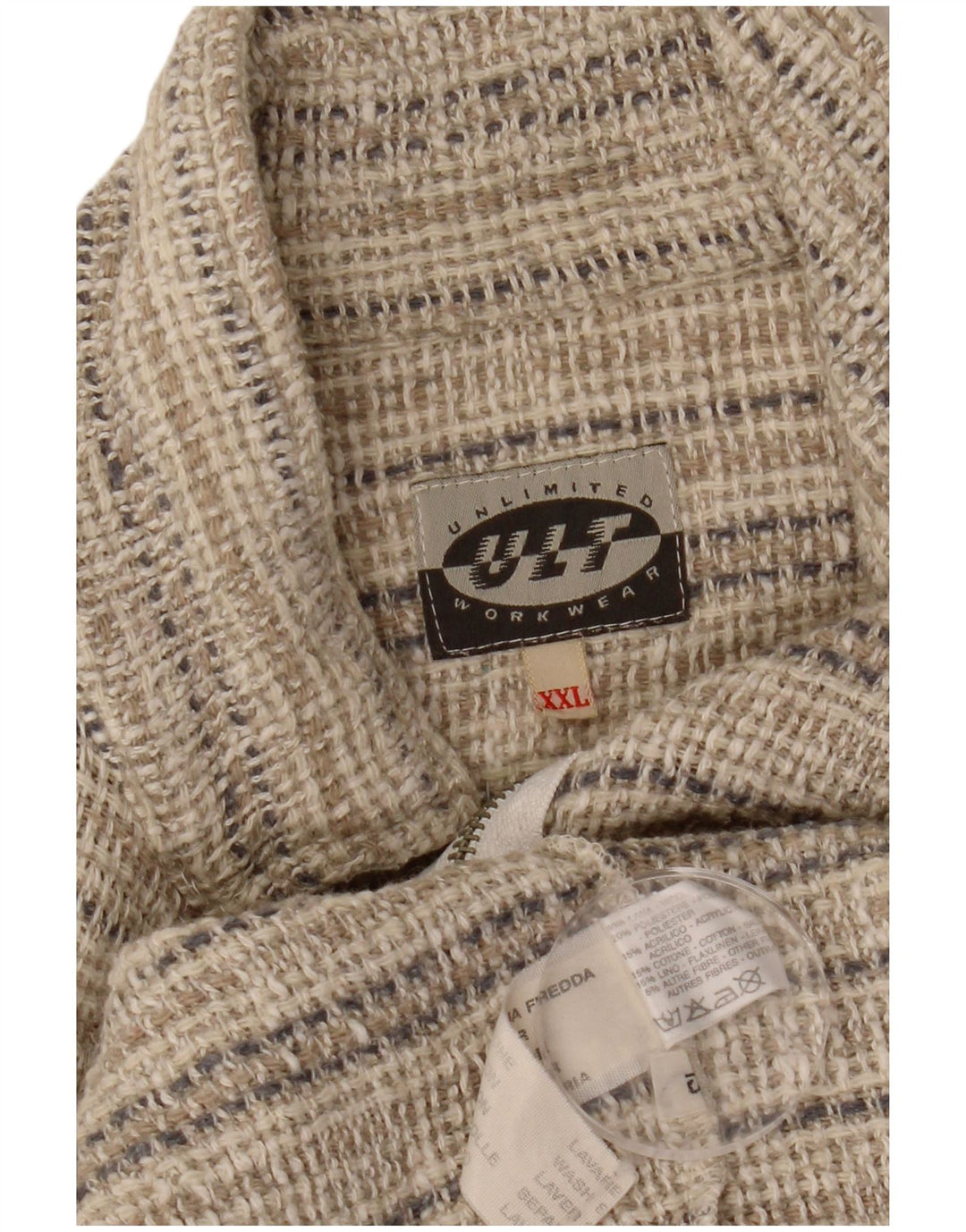 Jachetă bomber cu grafică pentru bărbați VINTAGE UK 44 2XL Lână cu dungi bej