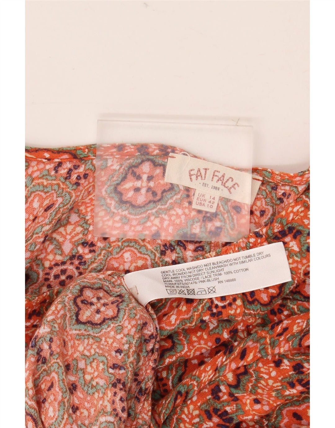 Bluză asimetrică pentru femei Fat Face UK 14 Medium Orange Paisley Viscose