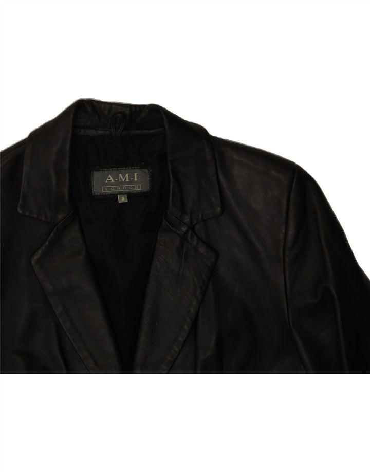 VINTAGE Womens Leather Coat UK 10 Small Black Leather Vintage Vintage and Second-Hand Vintage from Messina Hembry 