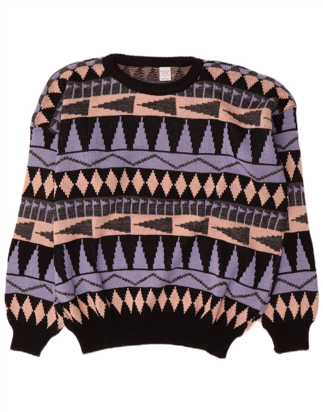Pulover vintage pentru bărbați cu gât roșu, mare, geometric, multicolor, acrilic