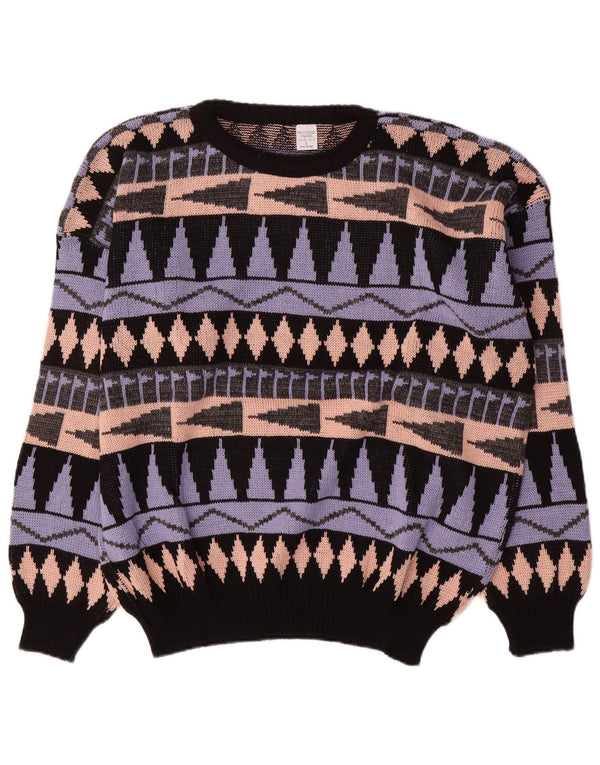 Pulover vintage pentru bărbați cu gât roșu, mare, geometric, multicolor, acrilic