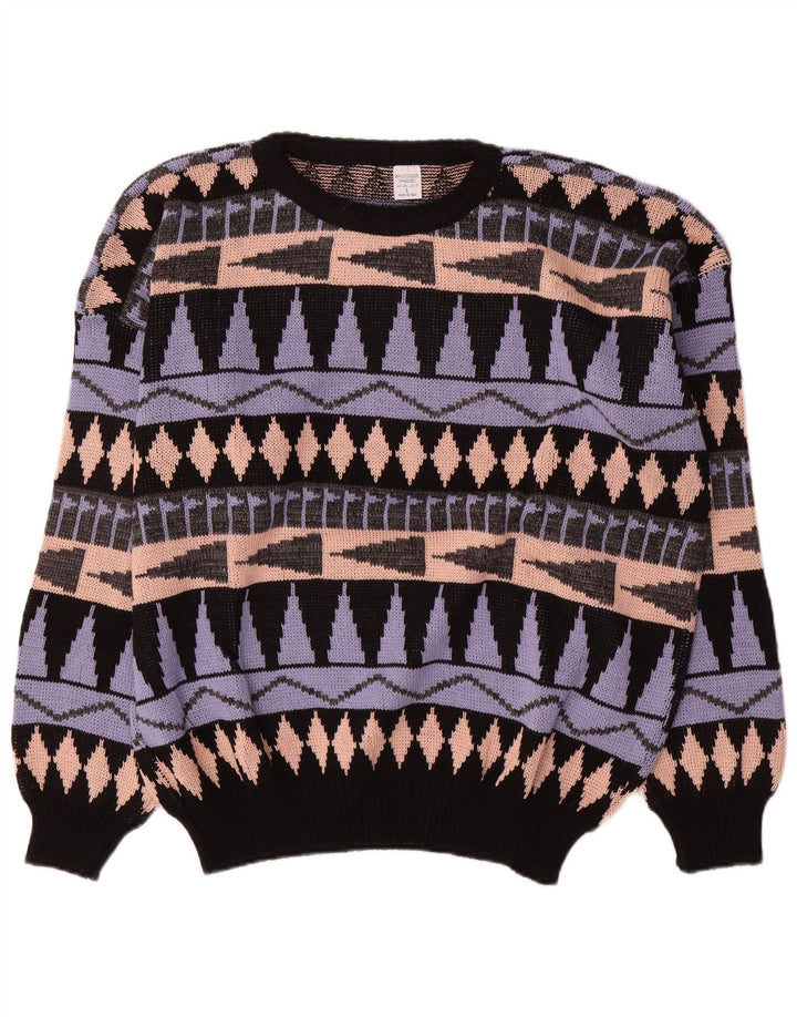 Pulover vintage pentru bărbați cu gât roșu, mare, geometric, multicolor, acrilic