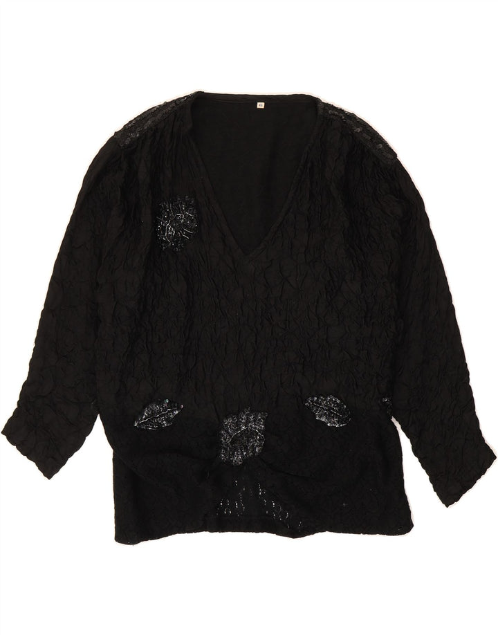VINTAGE Womens Long Sleeve Blouse Top IT 46 Large Black Vintage Vintage and Second-Hand Vintage from Messina Hembry 