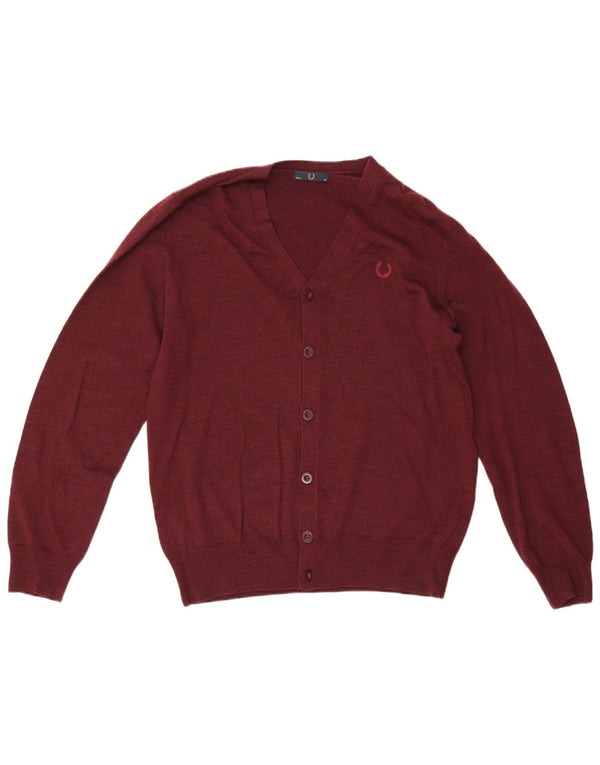 Pulover cardigan pentru bărbați Fred Perry, lână burgundă medie