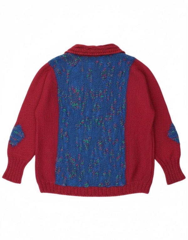 Vintage Womens Polo Neck Jumper Sweater UK 14 Medium Burgundy Colourblock