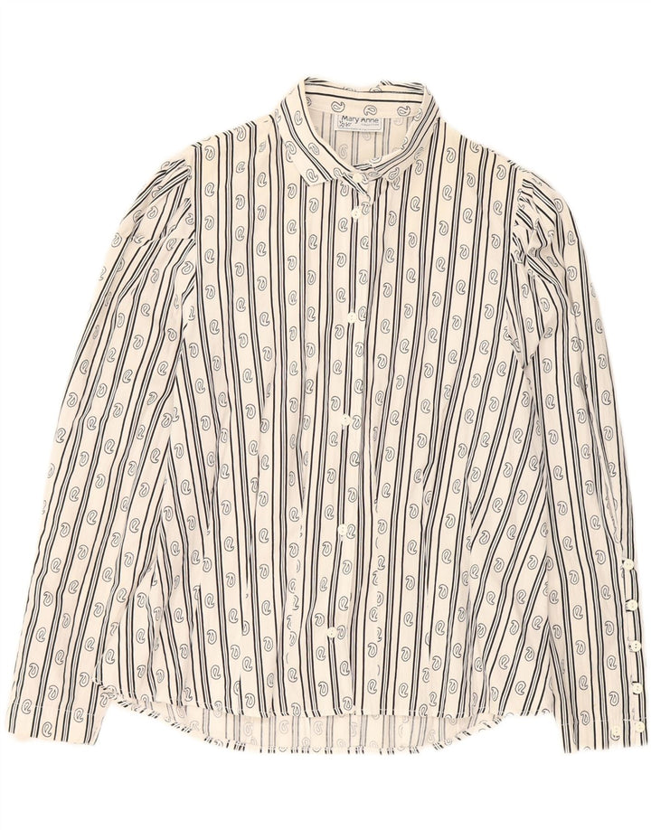 VINTAGE Womens Shirt Blouse UK 14 Medium White Striped Cotton Vintage Vintage and Second-Hand Vintage from Messina Hembry 