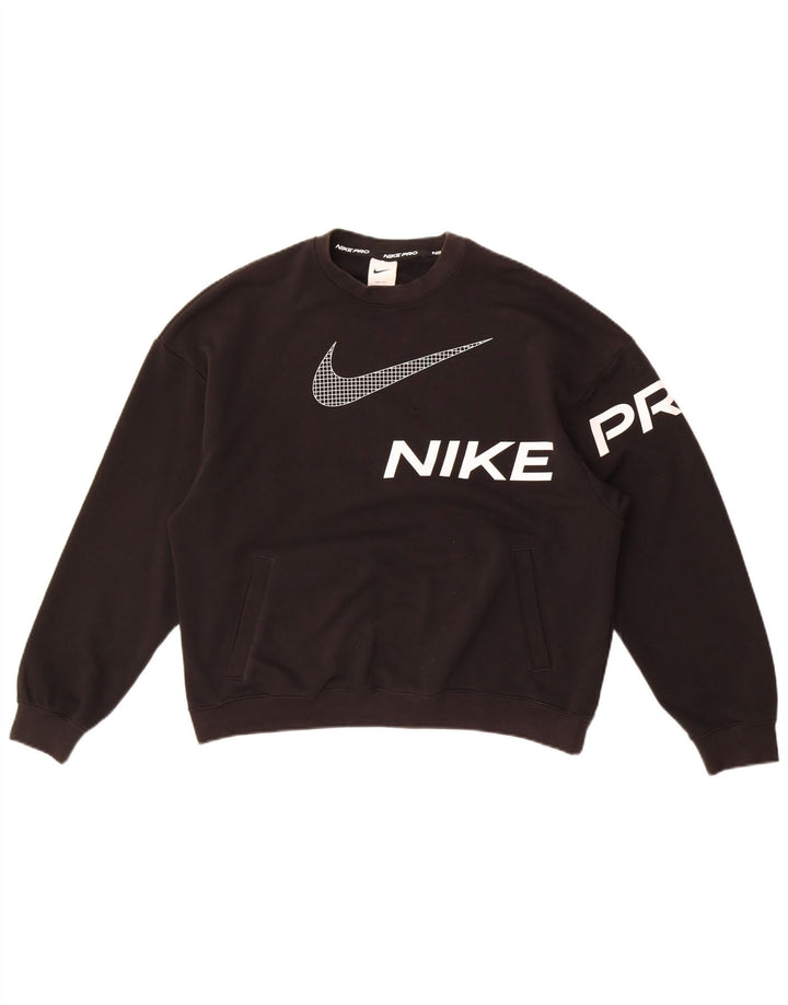Pulover supradimensionat cu grafic Nike pentru femei UK 10 Bumbac negru mic