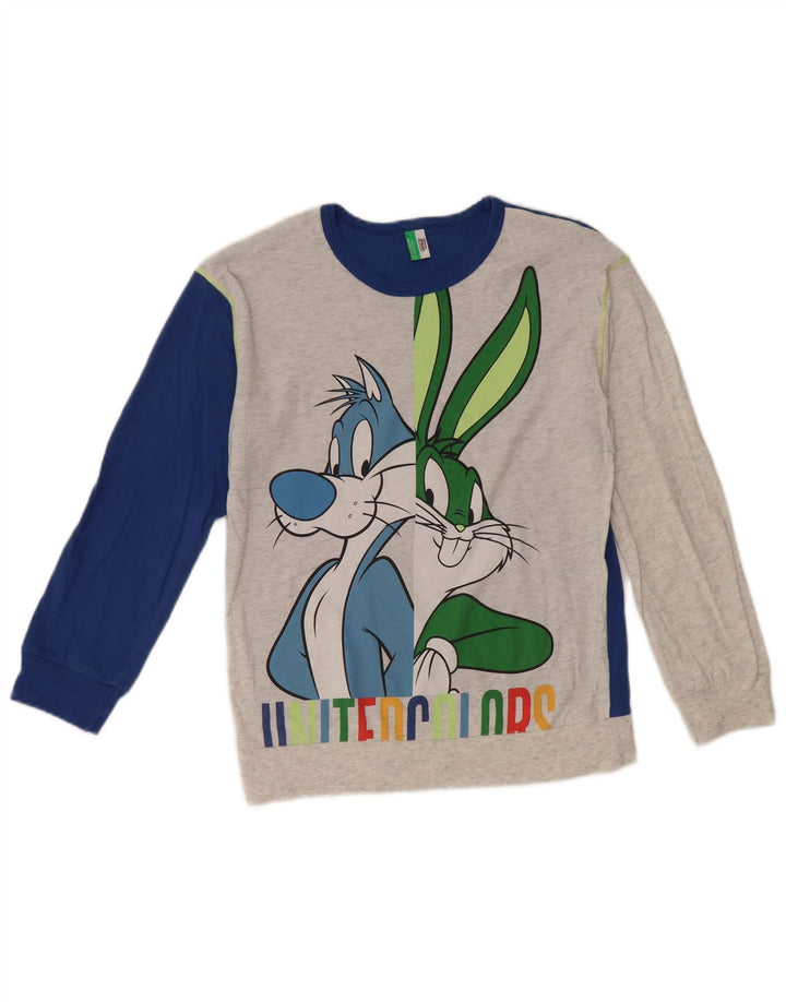 BENETTON Pulover cu gât crew Looney Tunes pentru băieți 10-11 ani XL gri