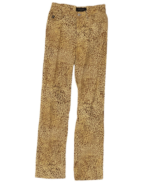 Pantaloni casual drepti Guess pentru femei W26 L30 galben din bumbac cu imprimeu animal