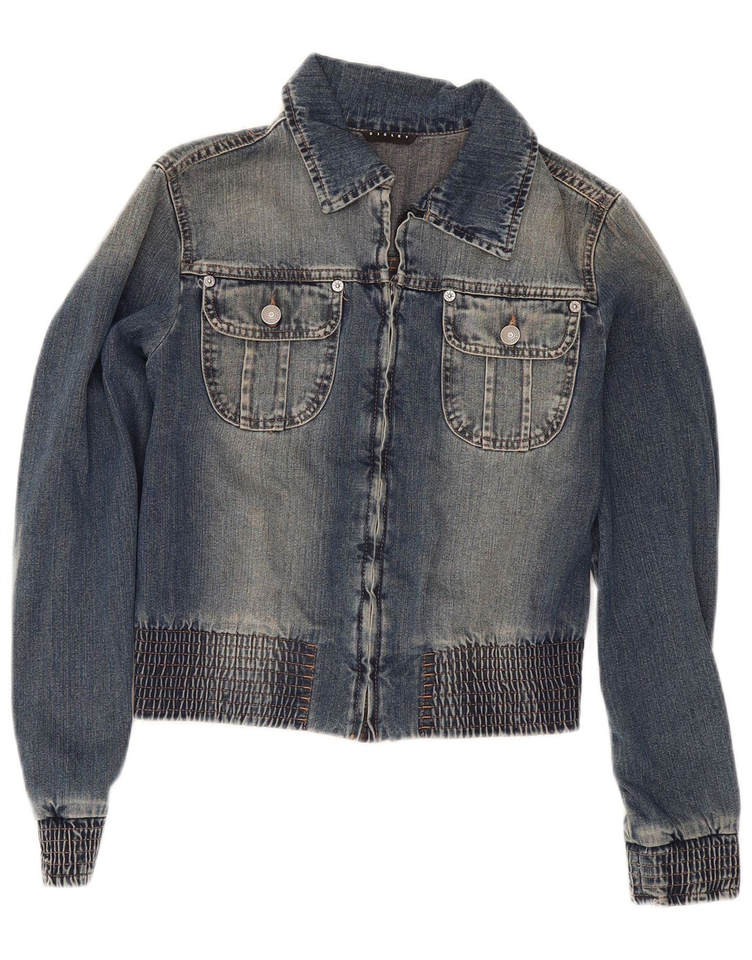 Jachetă de denim crop Sisley pentru femei UK 10 Small Blue Bumbac