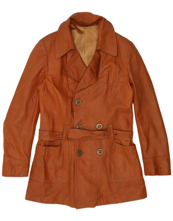 Palton din piele dublu pentru femei vintage UK 14 maro mediu