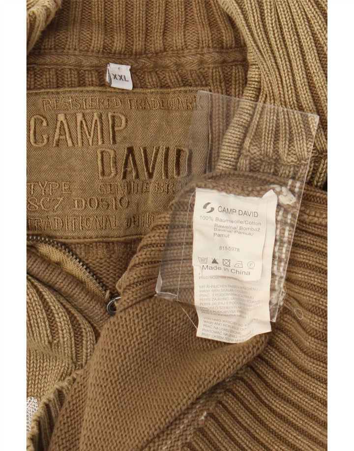 Pulover Camp David pentru bărbați, cu grafic, cu fermoar și gât, bumbac maro 2XL